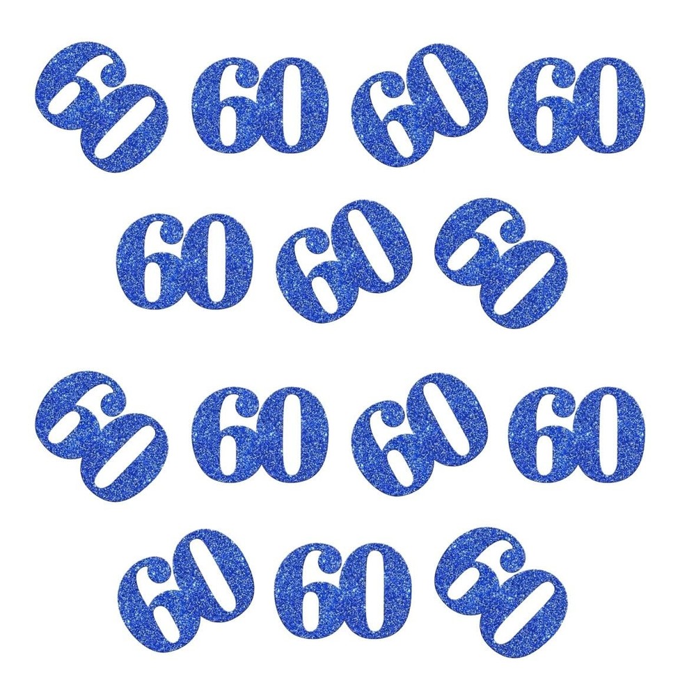 100 PCS Blue Glitter 60 Confetti Double Sided Paper Scatter for 60th Birthday