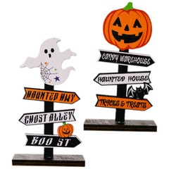 2PCS Halloween Ghost Pumpkin Decoration Table Centerpiece Wood Sign Table Decor