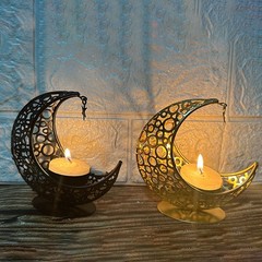 Eid Mubarak Moon Star Metal Candlestick Ramadan Kareem Vintage Candle Holder DY
