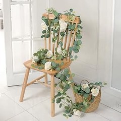 2Pcs(13 Ft) Artificial Eucalyptus Flower Garland with White Rose Flowers,Faux