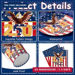 160 Pcs USA 250th Anniversary Party Supplies 4th of July Tableware Set