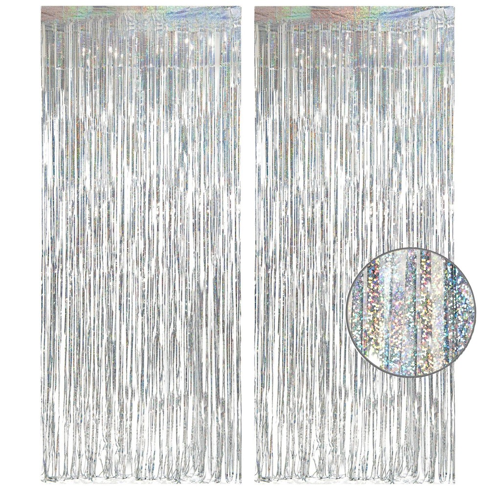 Silver Foil Fringe Tinsel Backdrop Glitter – GREATRIL Party One Size,