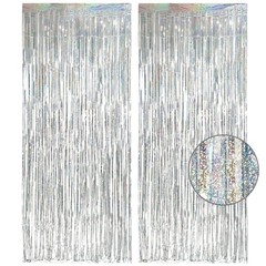 Silver Foil Fringe Tinsel Backdrop Glitter – GREATRIL Party One Size,