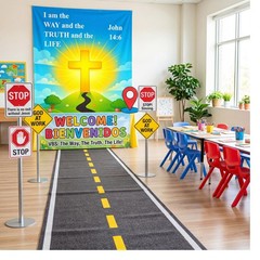 2 Pcs 2026 VBS Backdrop Decorations Christian Religious Cross Backdrop with R…