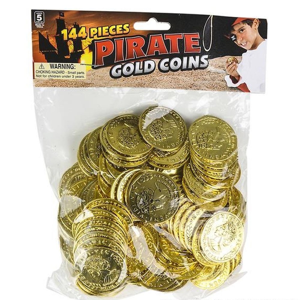 144 PLASTIC GOLD COINS PIRATE TREASURE CHEST PLAY MONEY BIRTHDAY PARTY FAVORS