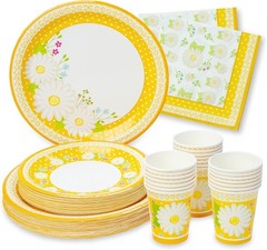 Beautiful Daisy-Themed Paper Plates and Napkins Set for 24 Guests – Spring Decor