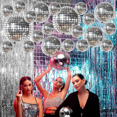 Katchon, Silver Disco Ball Balloons – 32 Inch, Pack of 20 | Shiny Disco Ball for