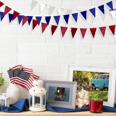 30 Ft Red Silver Blue Triangle Pennant Banner Bunting Hanging Paper Flag Garl…