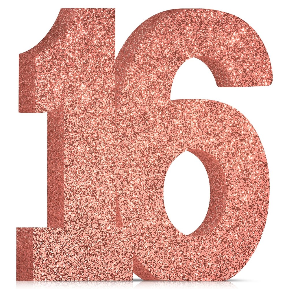 Rose Gold Sweet 16th Birthday Table Centerpiece Number 16 Topper Decor Sign