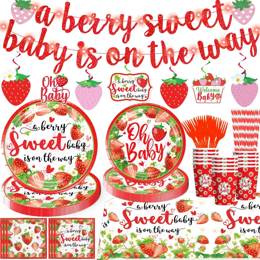 177 Pcs Strawberry Baby Shower Decorations, Berry Sweet Baby Shower Banner Hangi