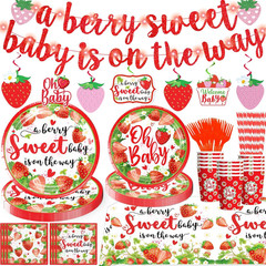 177 Pcs Strawberry Baby Shower Decorations, Berry Sweet Baby Shower Banner Hangi