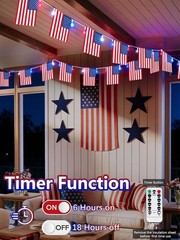 Waterproof Patriotic String Lights, Remote & Timer Control