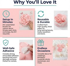 15pc Large Paper Flowers – Pink & White Roses for Girls Room