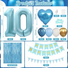 10th Birthday Decorations Balloons with Happy Birthday Banner Fringe Curtain