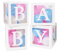 PABUES BABY Balloon Box Set 4pcs White Clear Paper Plastic Baby Shower