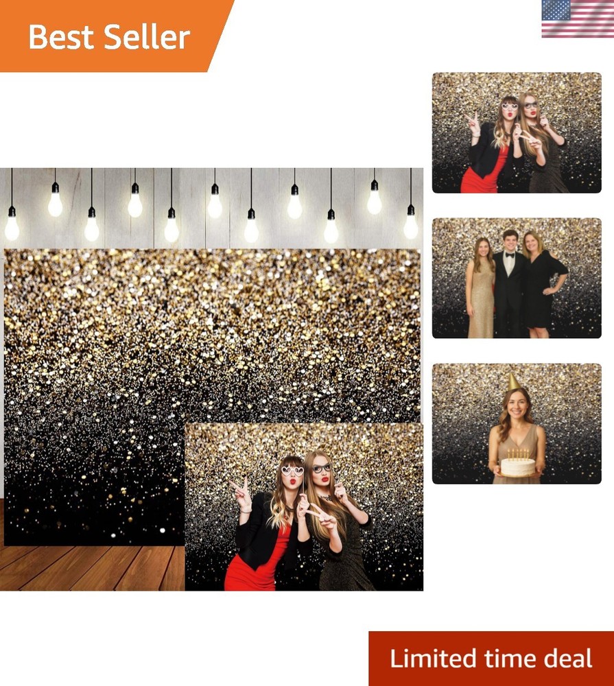 Elegant 7x5ft Black and Gold Glitter Backdrop for New Celebrations