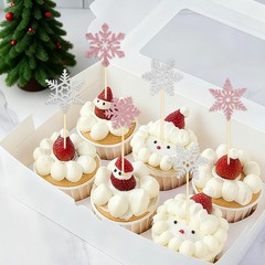 Snowflake Cupcake Toppers, 24PCS Glitter Winter Frozen Cupcake Picks Cake
