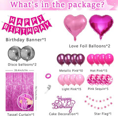 Pink Birthday Party Decorations for Women Girls with Happy Birthday Banner Paper