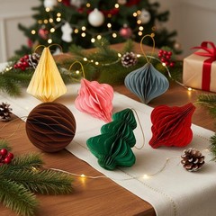 Adornos navideños de papel de panal, bolas de panal para árbol vintage