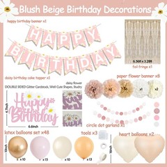 Blush Beige Birthday Decoration for Women Girls with Daisy Flower Happy Banne…