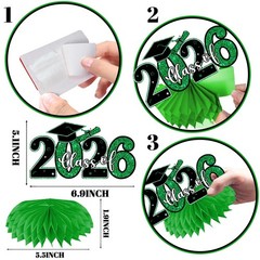 12 PCS Black Green Class 2026 Graduation Table Honeycomb Centerpiece Decor