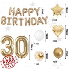Wclliuchi Light Gold 30th Birthday Balloons Number Star