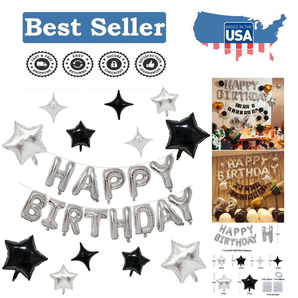 DIY Photo Booth Backdrop with Silver and Black Birthday Balloon Decoration Kit