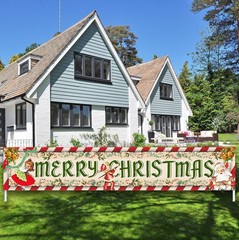 Vintage Merry Christmas Banner Retro Yard Sign Winter Xmas Outdoor Decorations