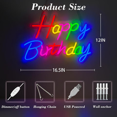 Happy Birthday Neon Sign for Backdrop, LED Happy Birthday Light up Sign, USB Pow