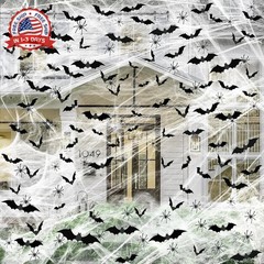 Famoby 1200 sqft Halloween Spider Webs and 120pcs Fake Bats and 50pcs Fake Spide