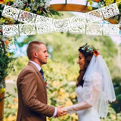 White Papel Picado Banner, 33ft Plastic Mexican Flag with 5 Designs, Fiesta D…