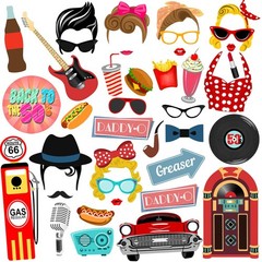 50s Photo Booth Props Grease Retro Diner Theme Birthday Decor 41 PCS