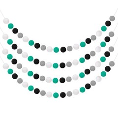 4pcs Pom Pom Garland 6.6 ft 30 Balls for Crafts Decor(Black, White, Grey, Green)