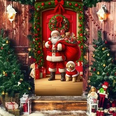 Christmas Decorations Santa Clause Dog Door Cover Xmas Holiday Gift 71″x43″