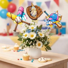 Ice Cream Drip Baseball Party Decorations, 24pcs Double-Sided Table Centerpie…