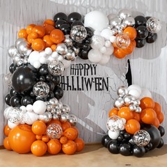 Orange and Black Balloons Arch Kit 164pcs Orange Black White and Chrome Silve…