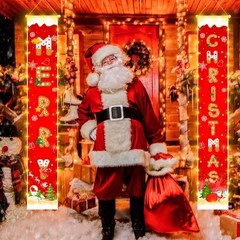 Merry Christmas Decorations Banners Outdoor Red Hanging Cookie Pattern Banne…
