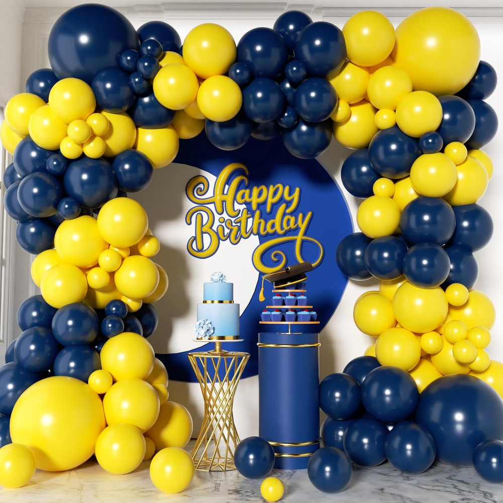 144Pcs Blue and Yellow Balloons Garland Arch Kit – 18 12 10 5 Inch Navy Blue and