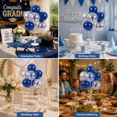 10 Balloon Stand Kits with Blue Silver Balloons – Centerpiece Decor for Parties