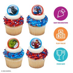 24 Marvel Avengers Rings | Super Hero Cupcake Toppers For Parties & Celebrati…