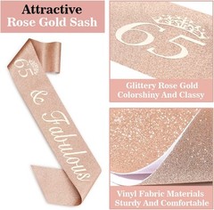 65th Birthday Decorations for Women, Including Sash, Crown/Tiara, Rose Gold