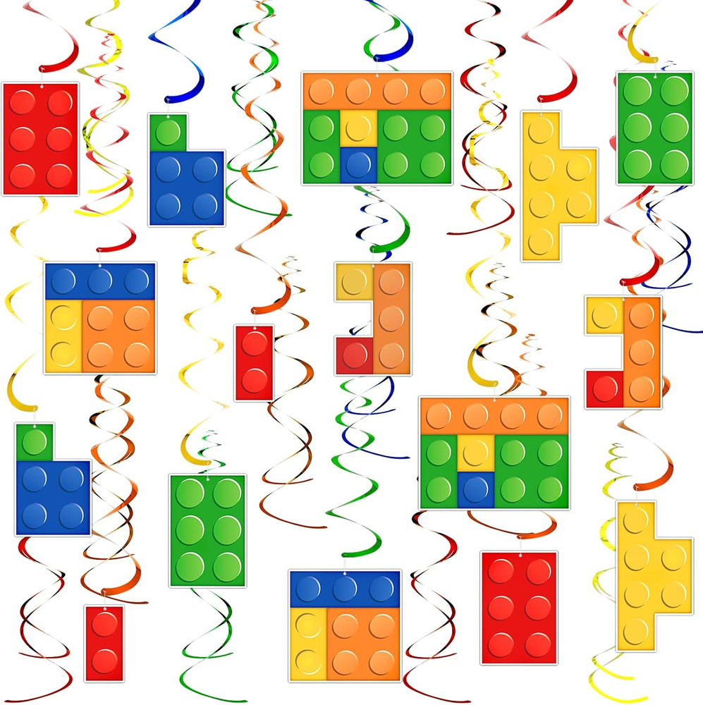 30 Pcs Building Blocks Party Favors Hanging Swirl Decoration Set with Single Dou