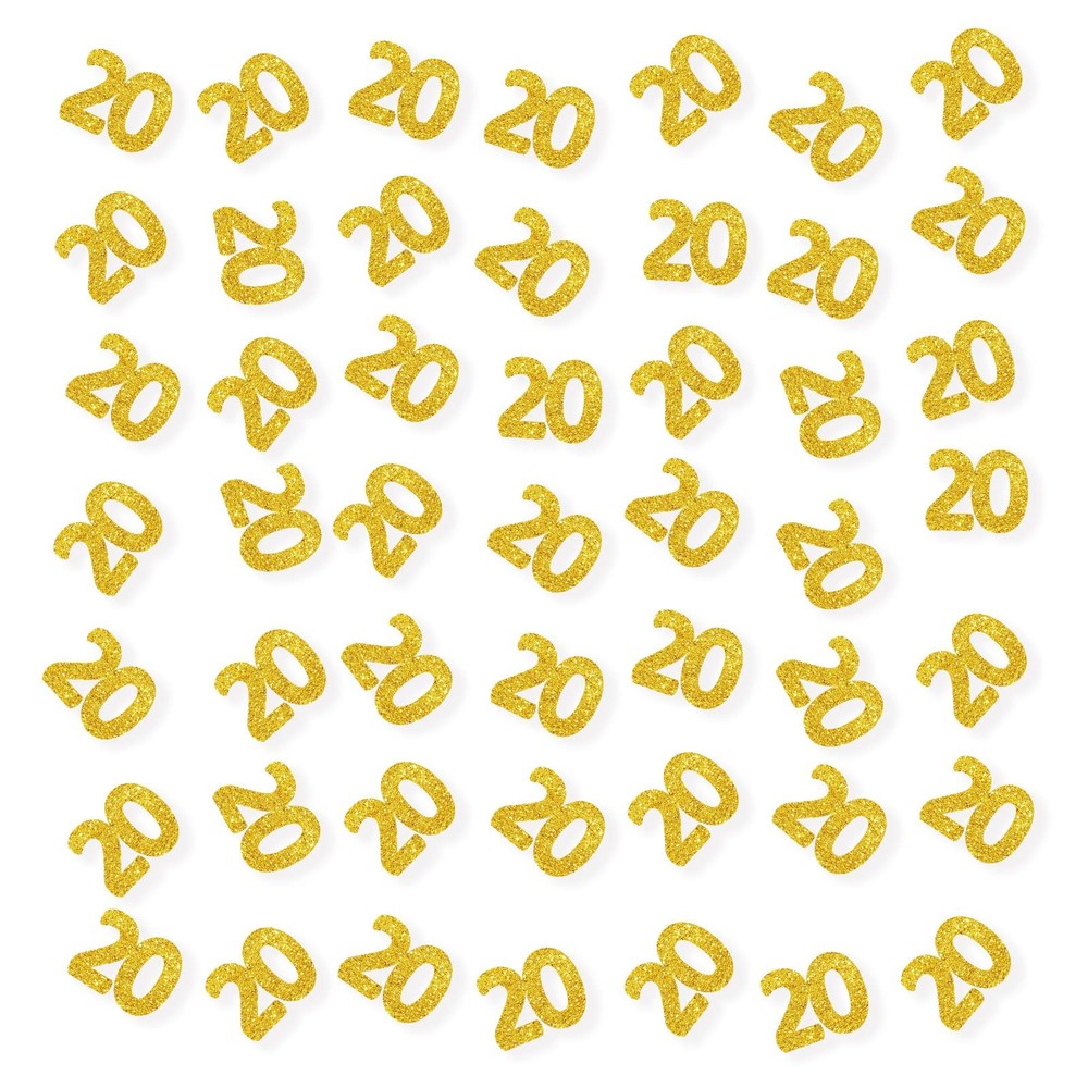 100 PCS Number 20 Confetti Gold Glitter Paper Scatter 20th Birthday Decor