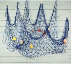 Decorative Fishing Nautical Theme Net + 10 Piece Marine Decorations