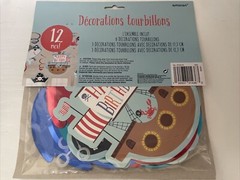 12 pc Swirl hanging party decorations pirate ship sharks crabs hat birthday