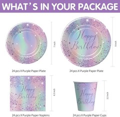 Iridescent Party Decorations Tableware, Ombre Purple Holographic Birthday Par…