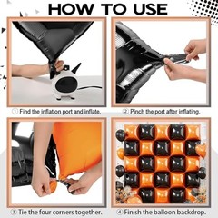 Black Orange Square Foil Balloons, 25PCS Double Sided Metallic Orange and Black