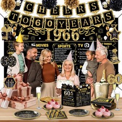 60th Birthday Party Decorations Set, 103 PCS Vintage 1966 Decor for 24 Guests, B