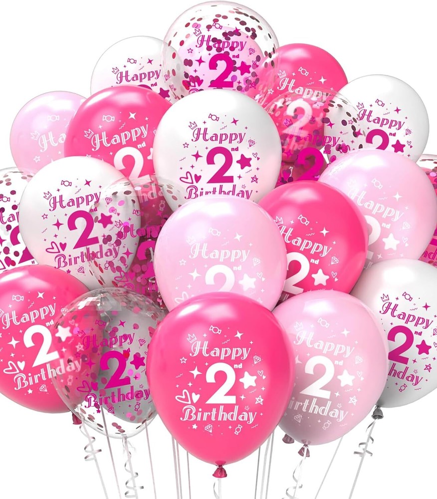 SUWEN Pink 2nd Birthday Balloons 38PCS 12Inch Latex Number Printed 2,