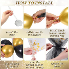 8 Set Gold Black Table Centerpieces Balloons Stand Kit, Latex Balloons and Table